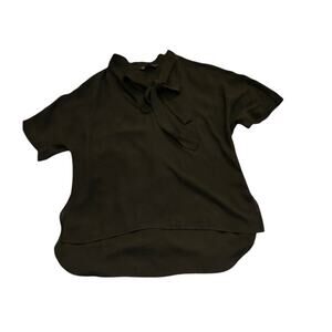 Express Bow Tie Neck Blouse Black Short Sleeve Office Career Top S